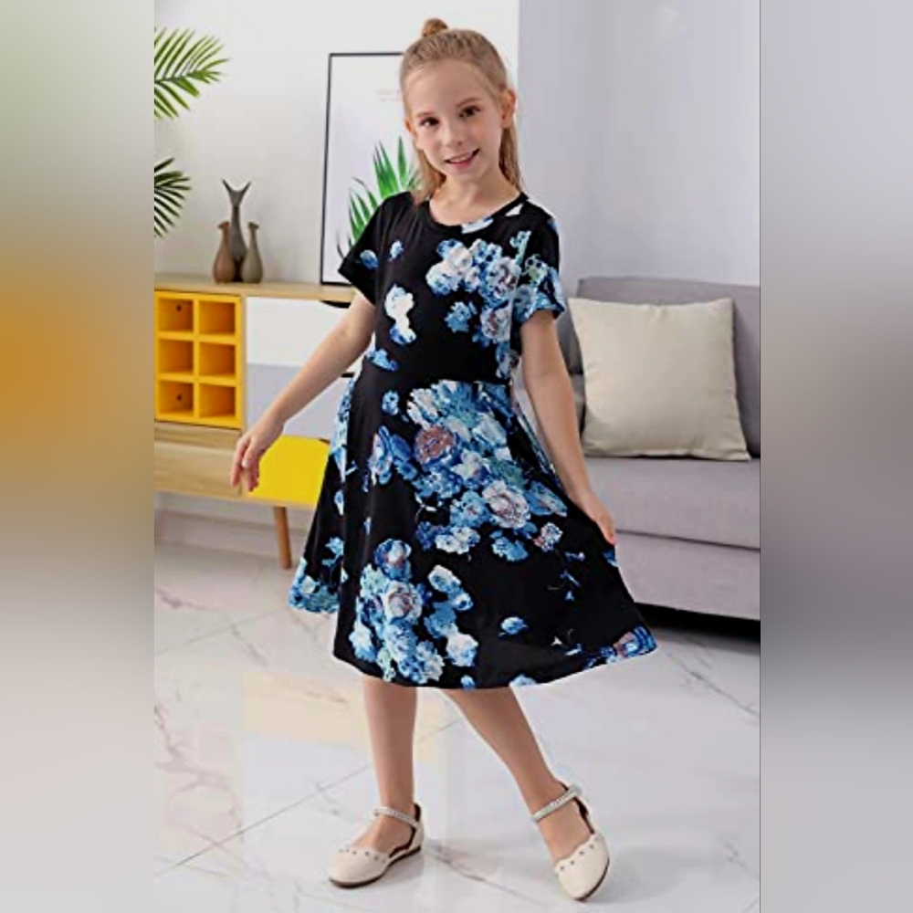 GORLYA Girls Short Sleeve Floral Print  Dress